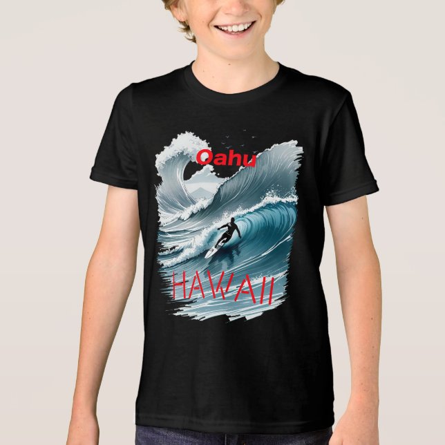 Oahu Hawaii Surfwelle Tri-Blend Shirt (Vorderseite)