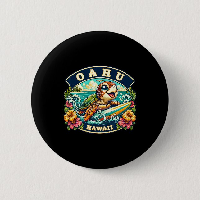 Oahu Hawaii Süße Meeresschildkröte Surfen  Button (Vorderseite)
