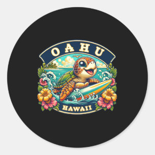 Oahu Hawaii Süße Meeresschildkröte Surfen Runder Aufkleber