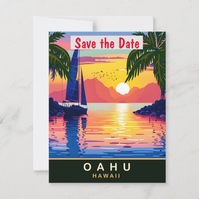 Oahu, Hawaii, Travel Postcard, Save The Date (Vorderseite)