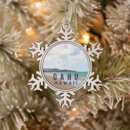 Oahu Hawaii Tropical Beach Schneeflocken Zinn-Ornament