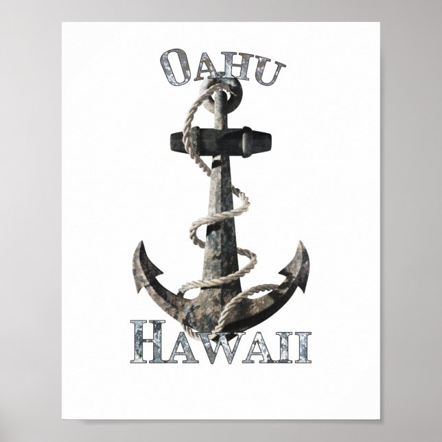 Oahu Hawaii Vacation Nautical Anchor Sailing Poster (Vorne)