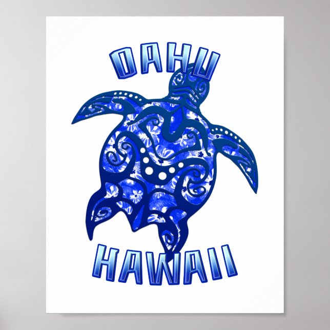 Oahu Hawaii Vacation Tribal Turtle Poster (Vorne)
