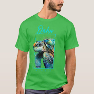Oahu Hawaii Watercolor Sea Turtle Portrait T-Shirt
