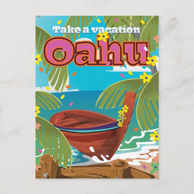 Oahu Holiday Reiseplakat Feiertagspostkarte (Vorderseite)