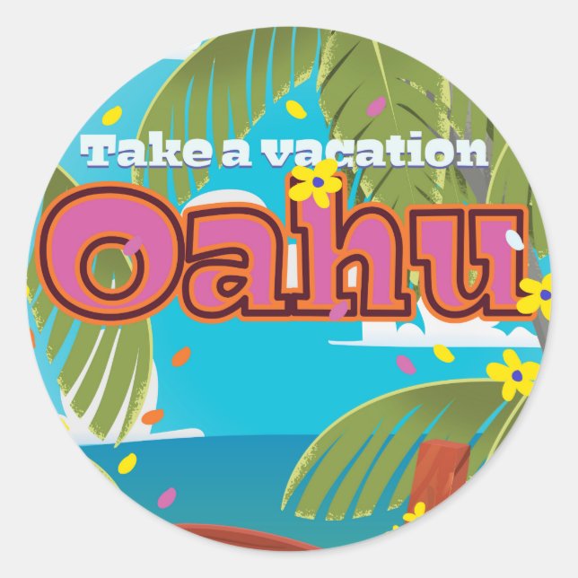 Oahu Holiday Reiseplakat Runder Aufkleber (Vorderseite)