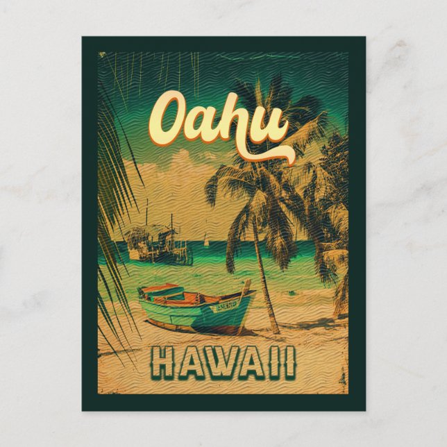 Oahu Island Hawaii Retro Palmen 60er Souvenirs Postkarte (Vorderseite)