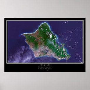 Oahu Island Hawaii Satellite Poster Karte