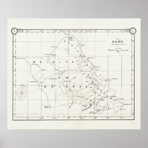Oahu Island, Hawaii, Vintage Karte 1887 Poster