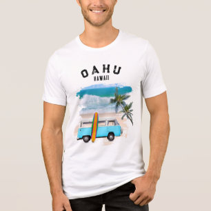 Oahu Kamaʻaina Blaues Vintage Van Surfbrett Wellen Tri-Blend Shirt