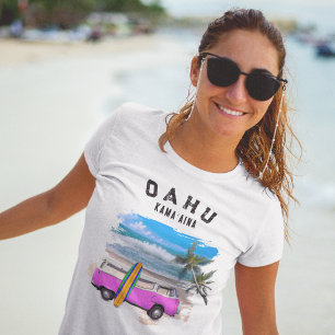 Oahu Kamaʻaina Rosa Vintage Van Surfbrett T-Shirt