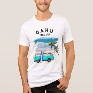 Oahu Kamaʻaina Türkis Vintage Van Surfbrett Tri-Blend Shirt