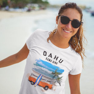 Oahu Kamaaina Orange Vintage Van Surfbrett Cool T-Shirt
