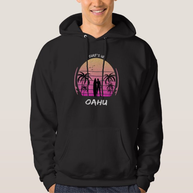 Oahu Palm Tree Surf Hawaii Waikiki Souvenir Maui K Hoodie (Vorderseite)
