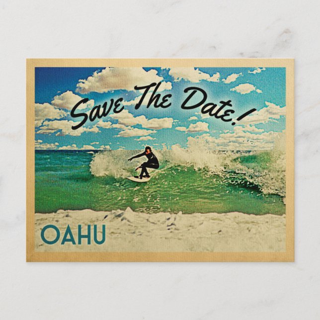 Oahu Save the Date Hawaii Surfing Ankündigungspostkarte (Vorderseite)