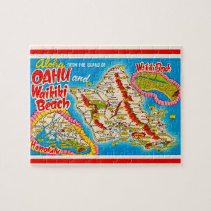 Oahu Wikiki Strand Karte 8x10 Puzzle