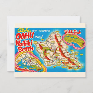 Oahu Wikiki Strand Karte Postkarte