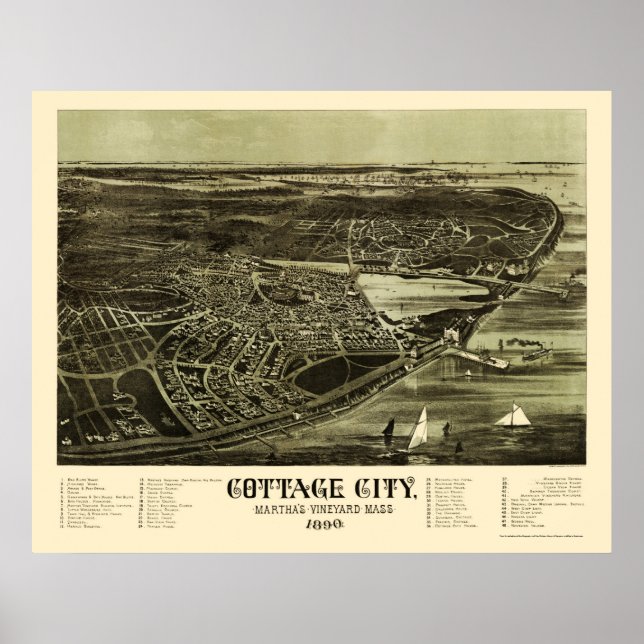 Oak Bluffs, MA Panoramic Karte - 1890 Poster (Vorne)