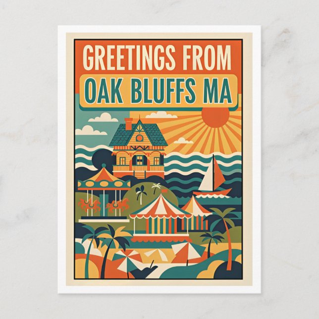 Oak Bluffs MA Retro-Kunstposter Postkarte (Vorderseite)