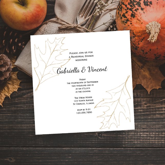 Oak Leaf Herbst Hochzeitsessen Probe Einladung (Set a woodsy fall tone for your event with the natural Autumn Oak Leaves Rehearsal Dinner Invitation)