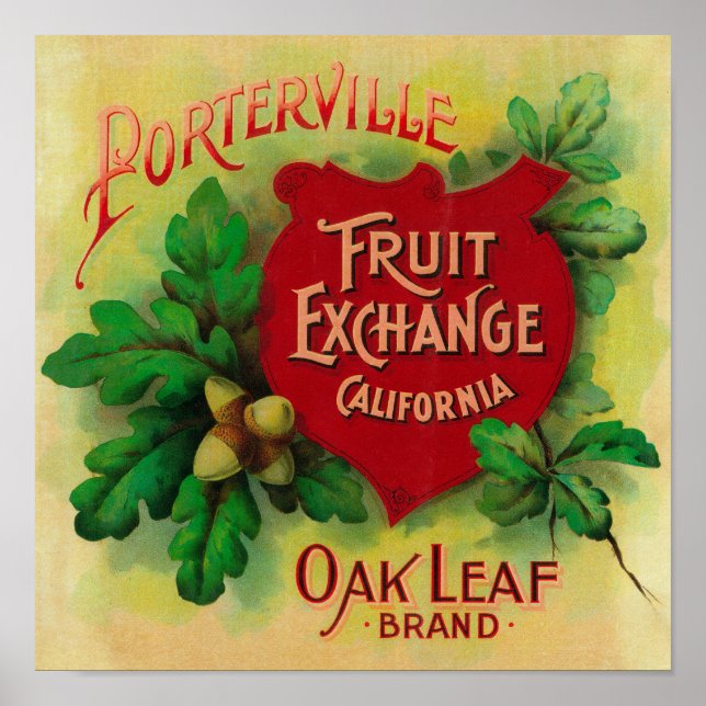 Oak Leaf Orange LabelPorterville, CA Poster (Vorne)