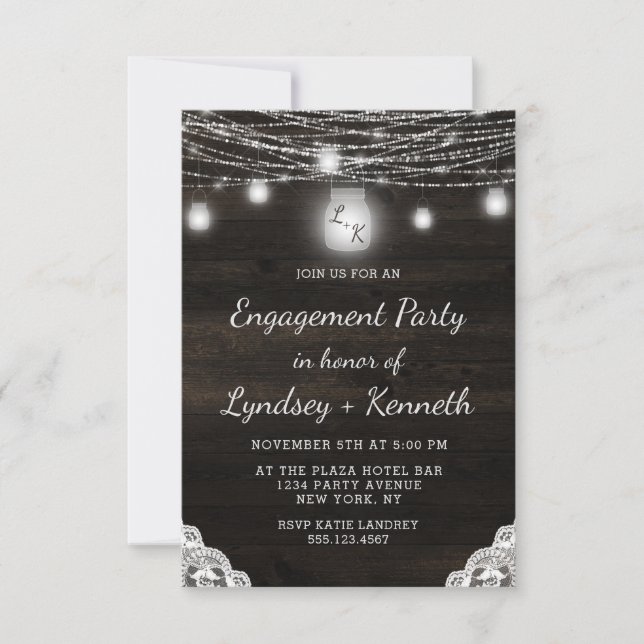 Oak Ridge Rustic Dark Brown Wood Engagement Party Einladung (Vorderseite)