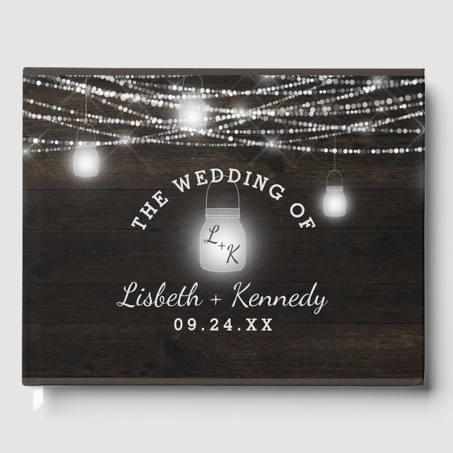 Oak Ridge Rustic Dark Wood & Mason Jars Wedding Gästebuch (Vorderseite)