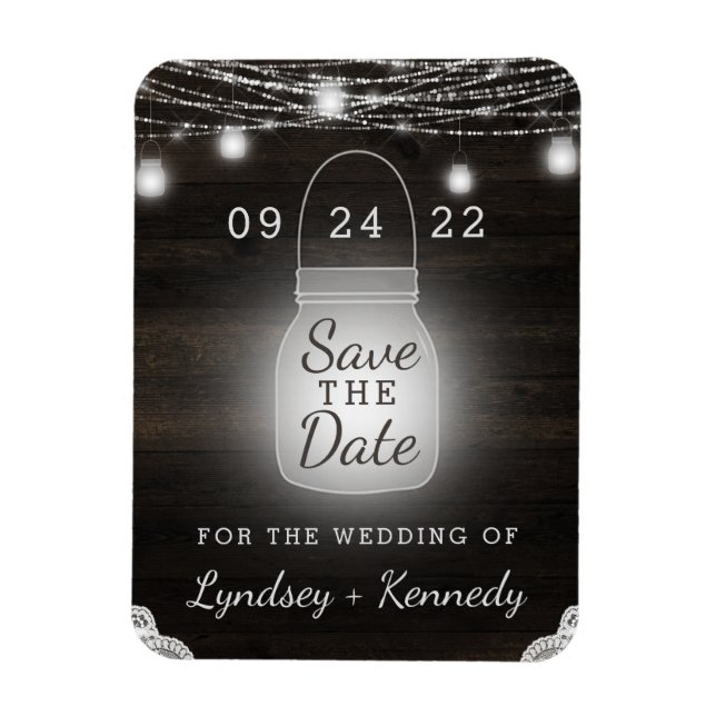 Oak Ridge Rustic Mason Jar Lights Save the Date Magnet (Vertikal)