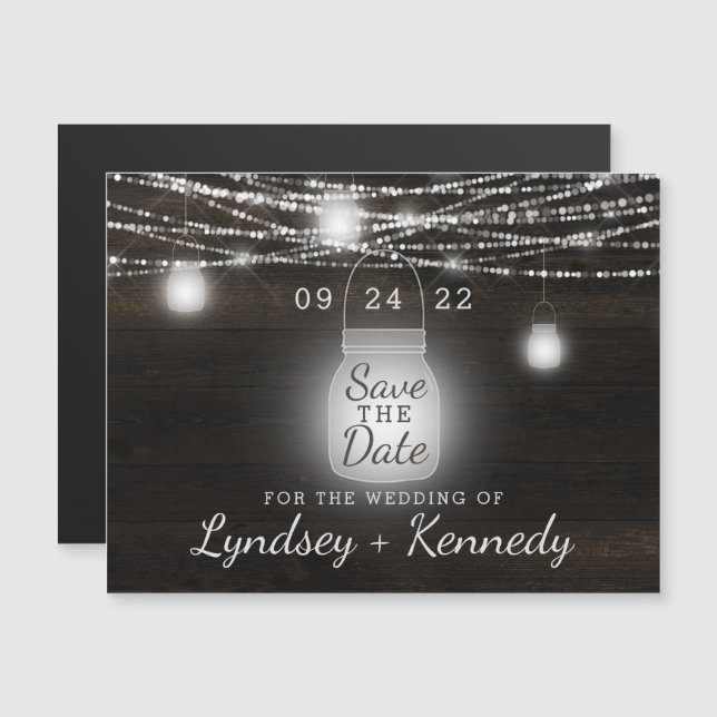 Oak Ridge Rustic Mason Jar Wedding Save the Date Magnetkarte (Vorne/Hinten)