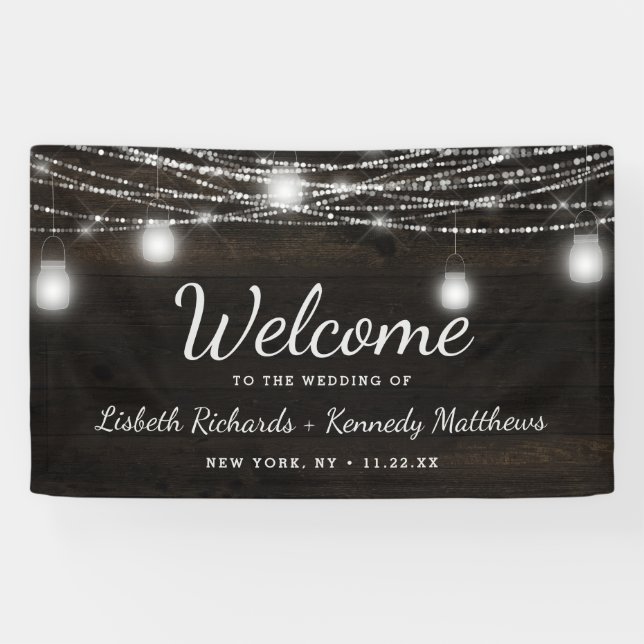 Oak Ridge Rustic Wood & Mason Jars Wedding Willkom Banner (Horizontal)