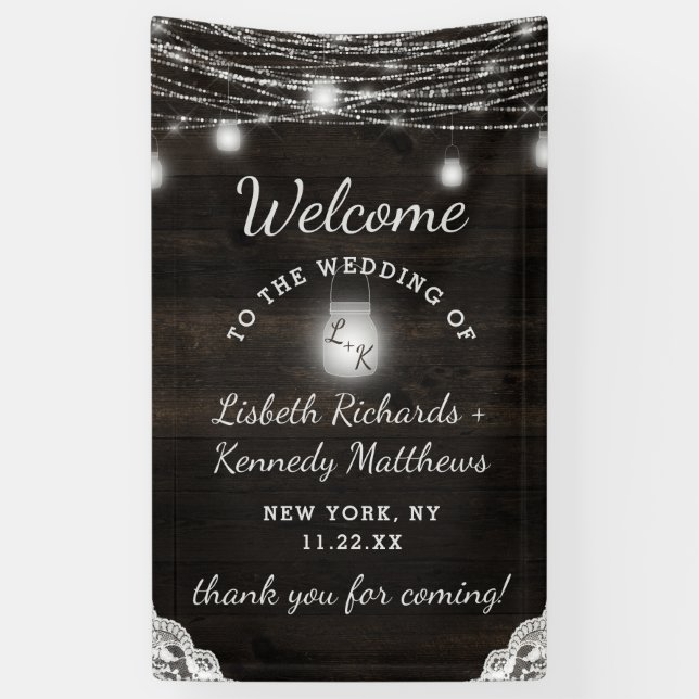 Oak Ridge Rustic Wood & Mason Jars Wedding Willkom Banner (Vertikal)