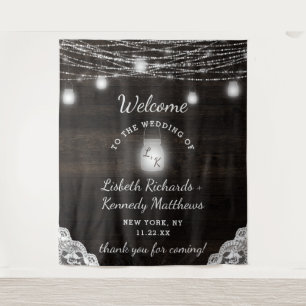 Oak Ridge Rustic Wood & Mason Jars Wedding Willkom Wandteppich