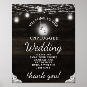 Oak Ridge Rustic Wood Unplugged Wedding Table Sign Poster
