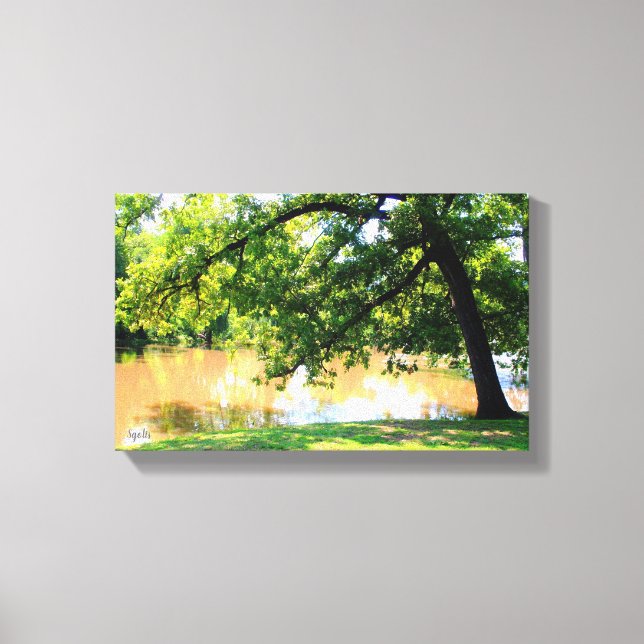 Oak Tree by Waters Edge Canvas Print Leinwanddruck (Vorderseite)