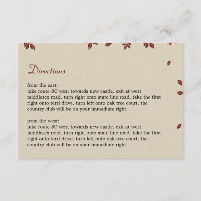 Oak Tree Directions Card Begleitkarte (Vorderseite)