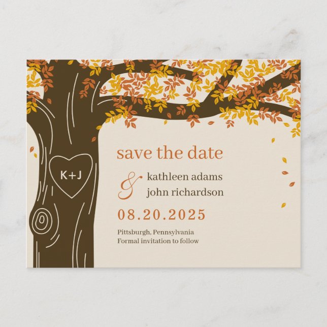 Oak Tree EDITABLE FARBE Save the Date Postcard Postkarte (Vorderseite)