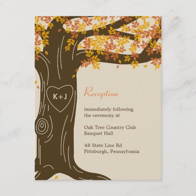 Oak Tree Hochzeit im Herbst Empfang Card Begleitkarte (Vorderseite)