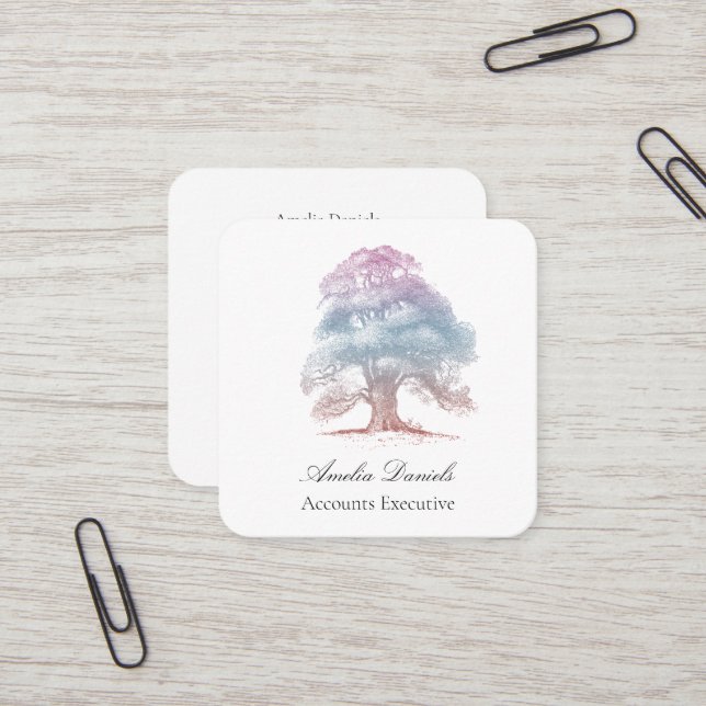 Oak Tree Illustration Business Card Quadratische Visitenkarte (Vorderseite/Rückseite Beispiel)