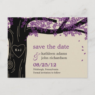 Oak Tree Lila Wedding Save the Date Postcard Ankündigungspostkarte