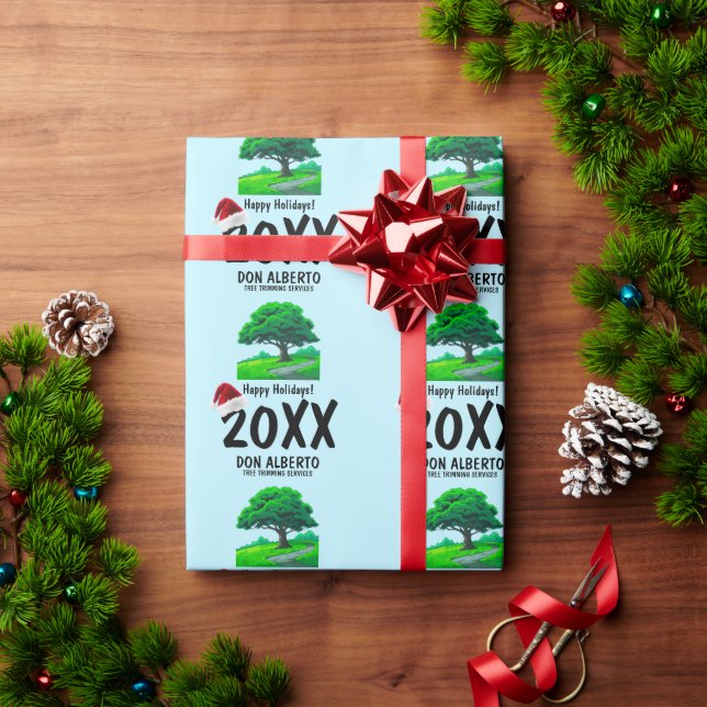 Oak Tree Logo | Santa Hat Happy Holidays Business Geschenkpapier (Feiertagsgeschenk)