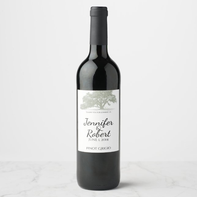 Oak Tree Plantation Wedding Wine Label Weinetikett (Vorderseite)
