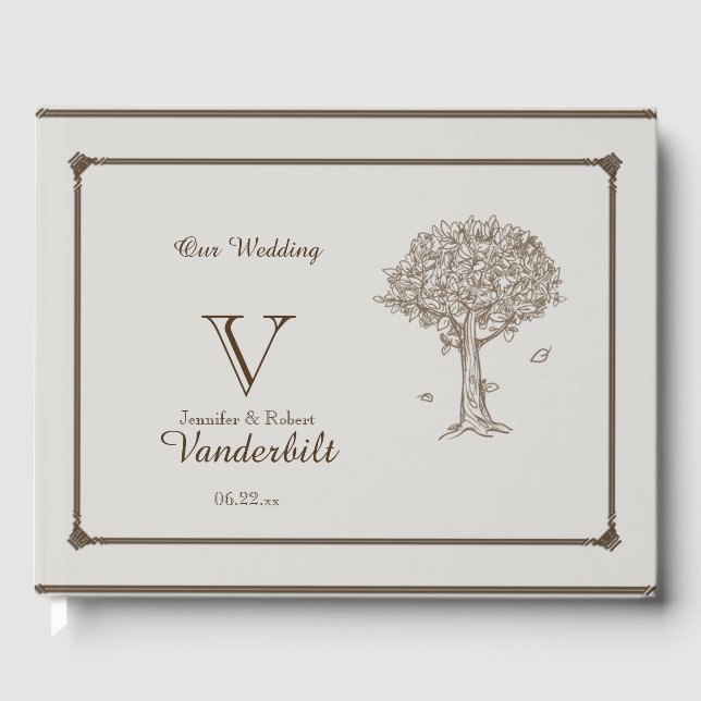Oak Tree Sketch Wedding Guest Book Gästebuch (Vorderseite)