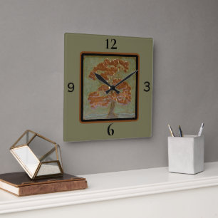 Oak Tree Square Wall Clock Quadratische Wanduhr