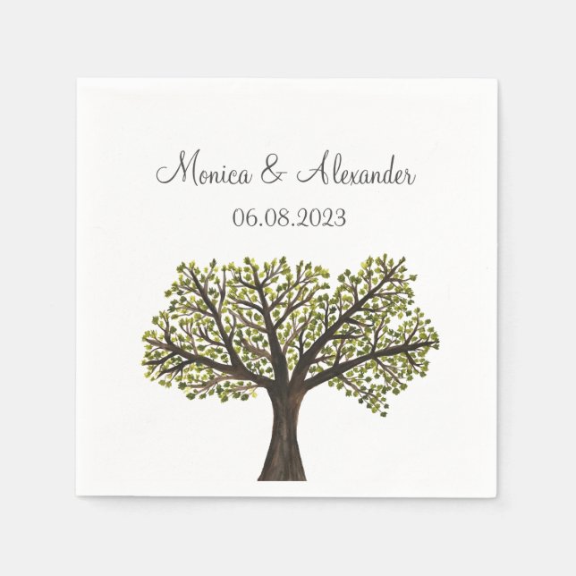 Oak Tree Watercolor Forest Wedding Party Serviette (Vorderseite)