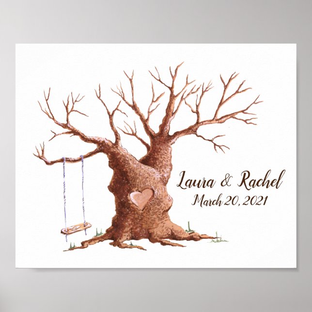 Oak Tree Weddign Fingerprint Guest Book Poster (Vorne)
