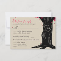 Oak Tree Wedding RSVP Card mit Menü - Fuchsia