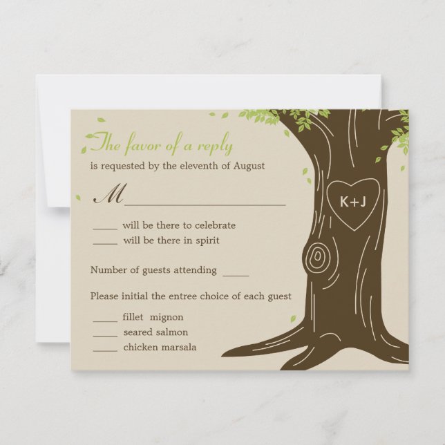Oak Tree Wedding RSVP Card mit Menü Selection Karte (Vorderseite)