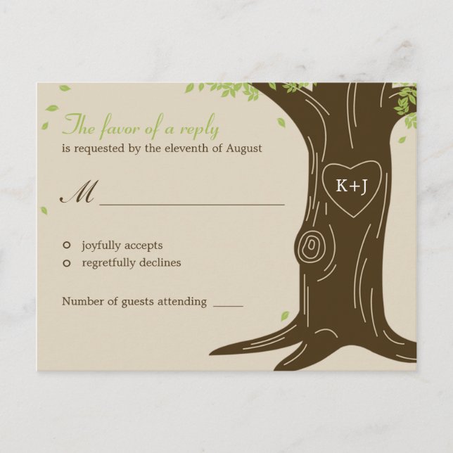 Oak Tree Wedding RSVP Postcard Einladungspostkarte (Vorderseite)