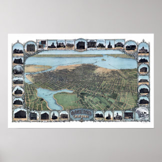 Oakland CA Panorama Karte DIGITAL ENTFERNT Poster