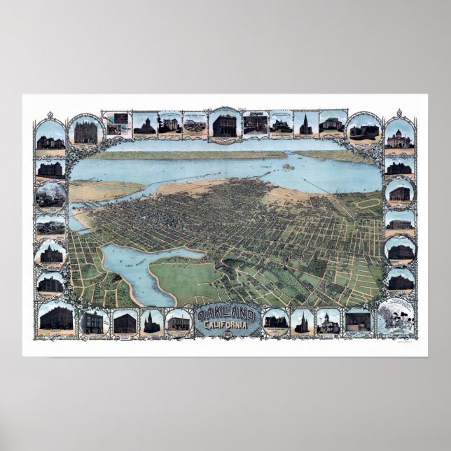 Oakland CA Panorama Karte DIGITAL ENTFERNT Poster (Vorne)